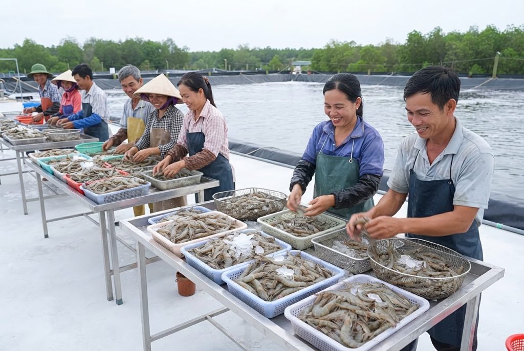 Thi tài phân loại tôm nhanh
